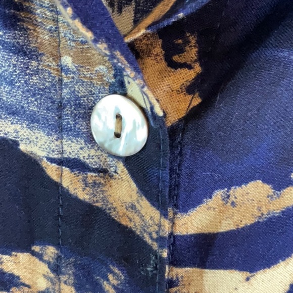 Vintage Sea Suns button down blouse with shoulder pads. Shell buttons. XL navy - Picture 3 of 8